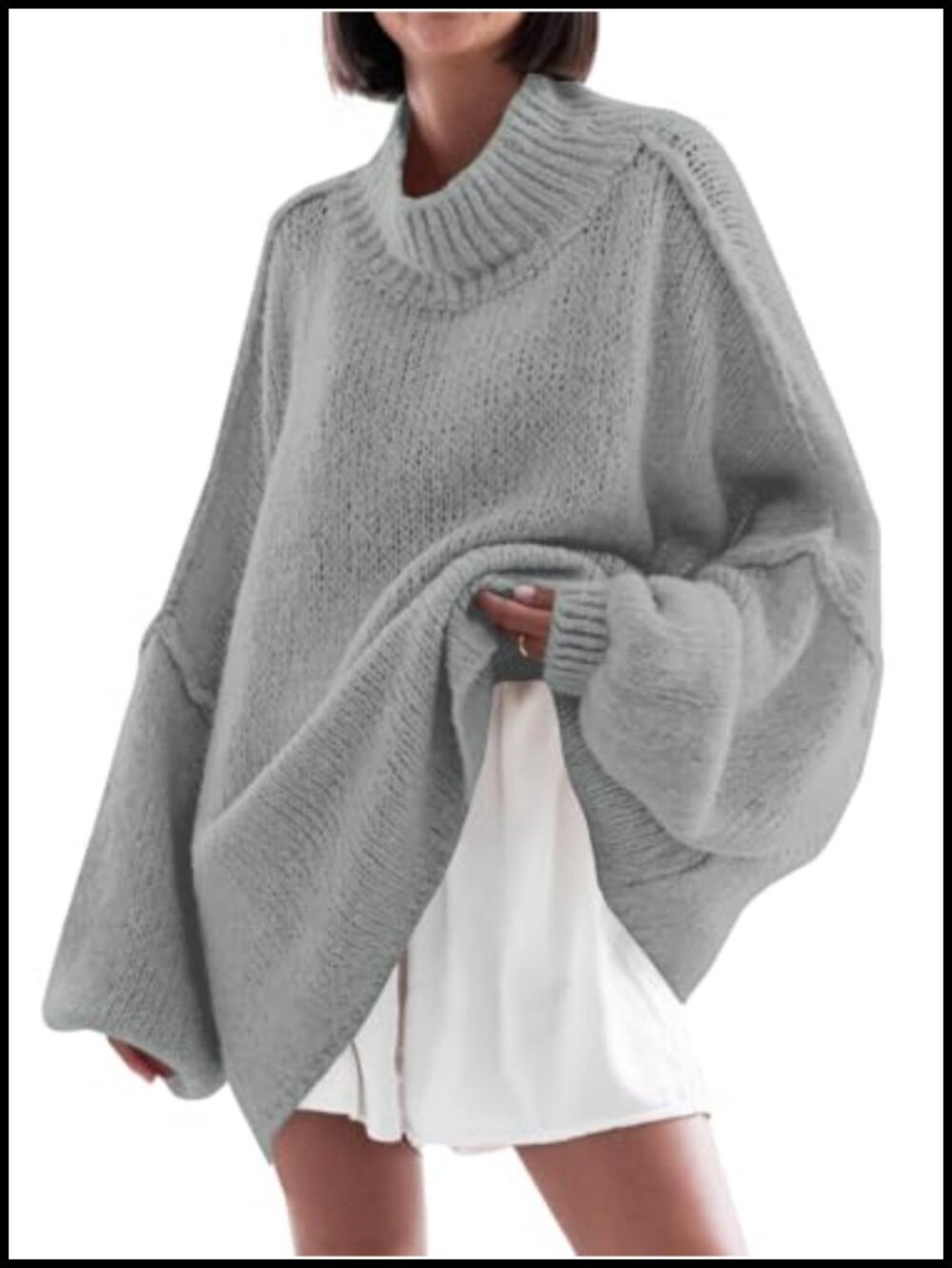 Oversized Mock Neck Sweater Women Chunky Knit Pullover Tunic